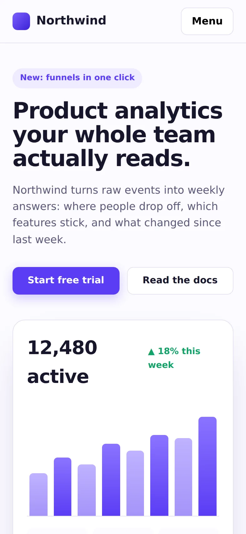 Screenshot of Northwind · Product analytics your whole team reads